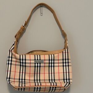 Burberry Tan and Red Plaid Shoulder Bag